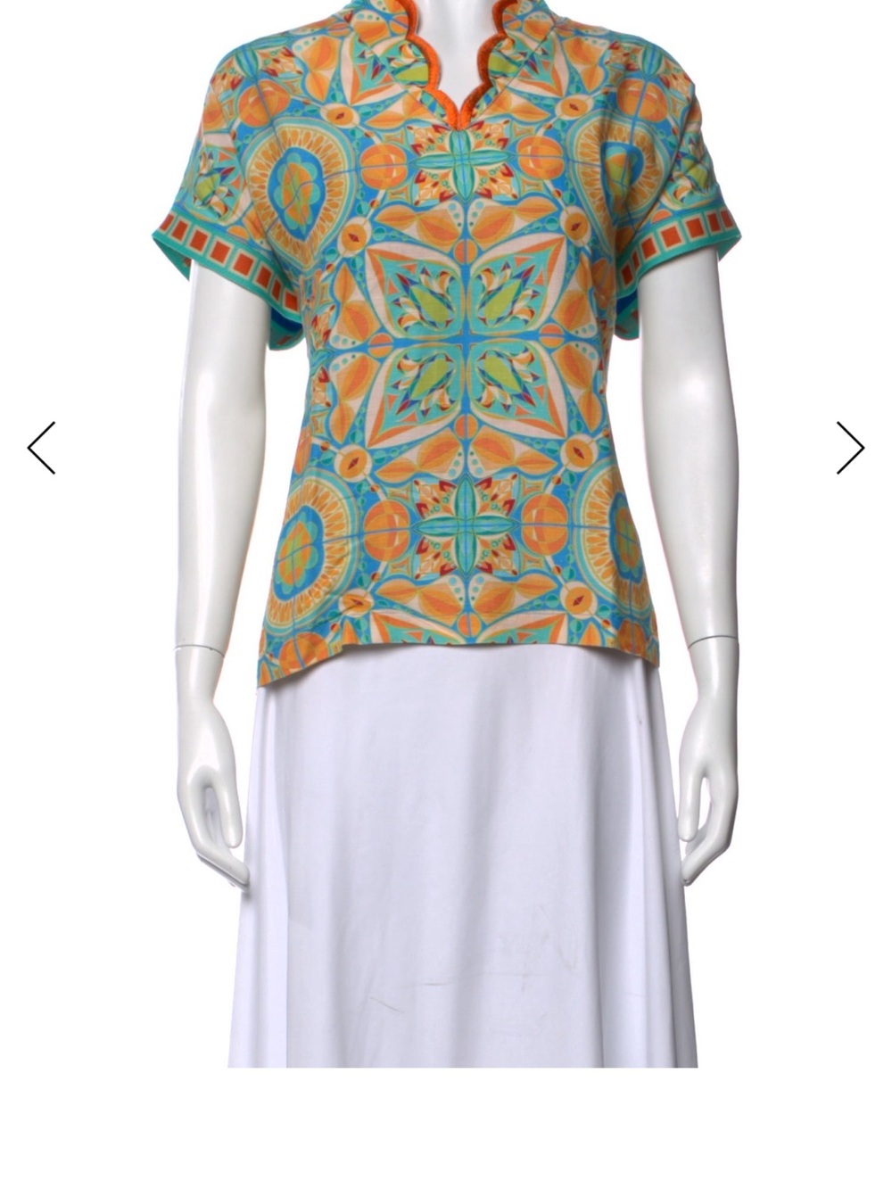 FARM Rio Turquoise & Orange Geometric Short-Sleeve Tunic
